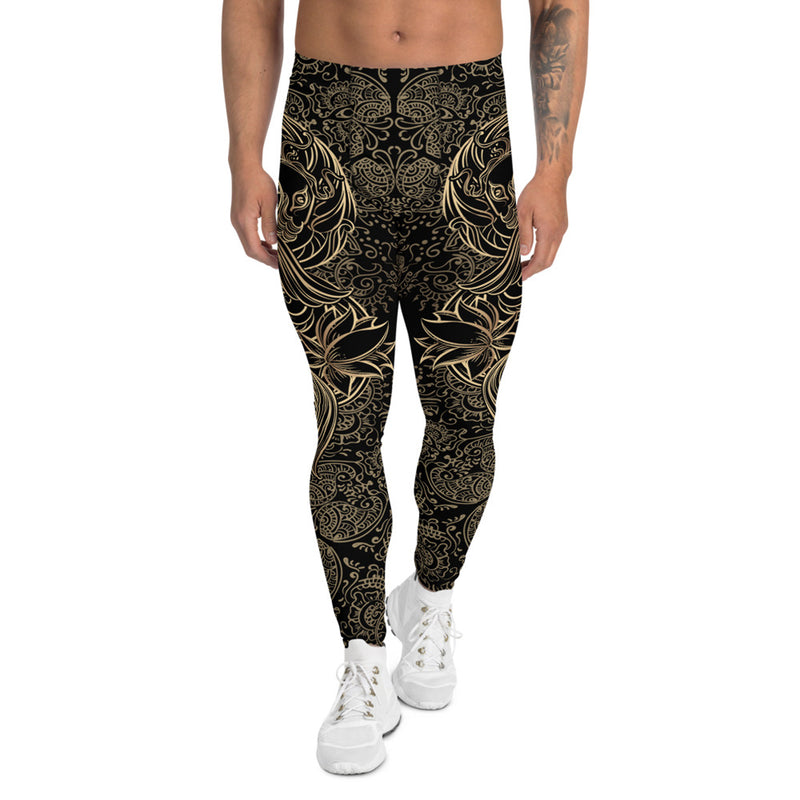 Golden Koi Fish Black Leggings for Men