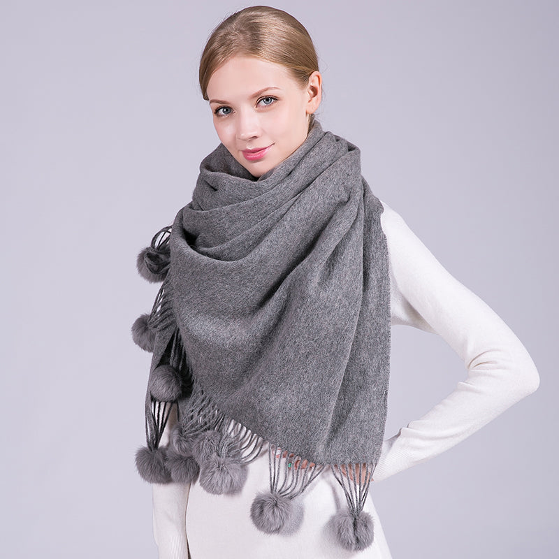 Pom Pom Scarf in Soft & Cosy Wool with Tassels