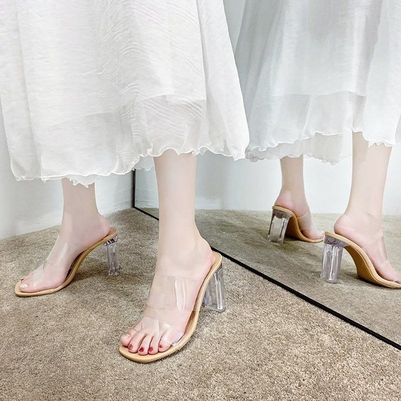 Transparent High Heels Women Square Toe Sandals