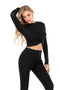 Women Yoga Front Knot Crossover Long Sleeve Top Athletic Gym Workout